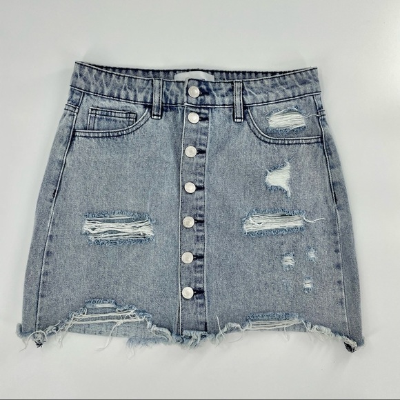 Vervet Distressed Button Front Denim Skirt - Picture 1 of 7